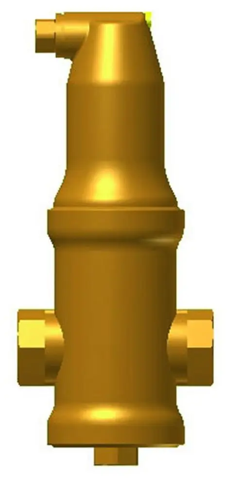 Goldfarbener Abscheider mit mehreren Anschlussgewinden, entworfen für die Pneumatiktechnik, hergestellt von IMI Hydronic Engineering.